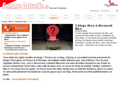 Blog Deco Design dans Femme Actuelle — photo 1